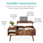 Best Choice Products Table Basse Relevable en Bois, Style Mid-Century Moderne, avec Rangement Caché et Étagère Amovible