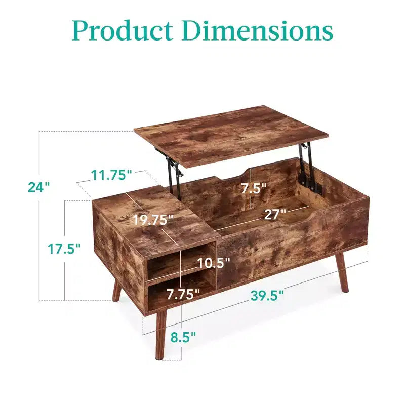 Best Choice Products Table Basse Relevable en Bois, Style Mid-Century Moderne, avec Rangement Caché et Étagère Amovible