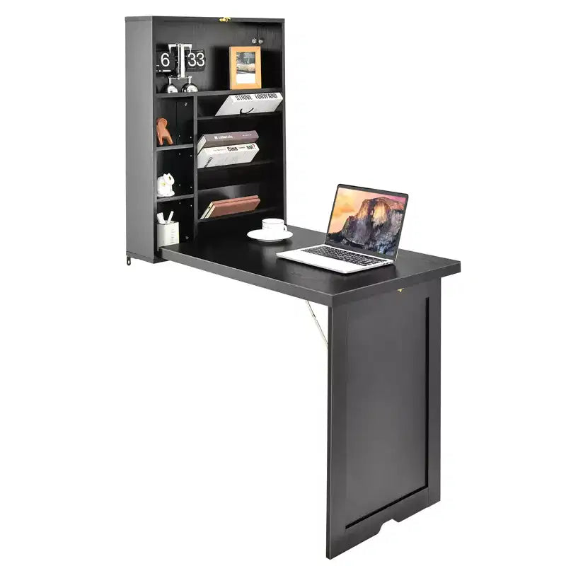 Bureau mural convertible Costway avec étagères de rangement