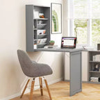 Bureau mural convertible Costway avec étagères de rangement