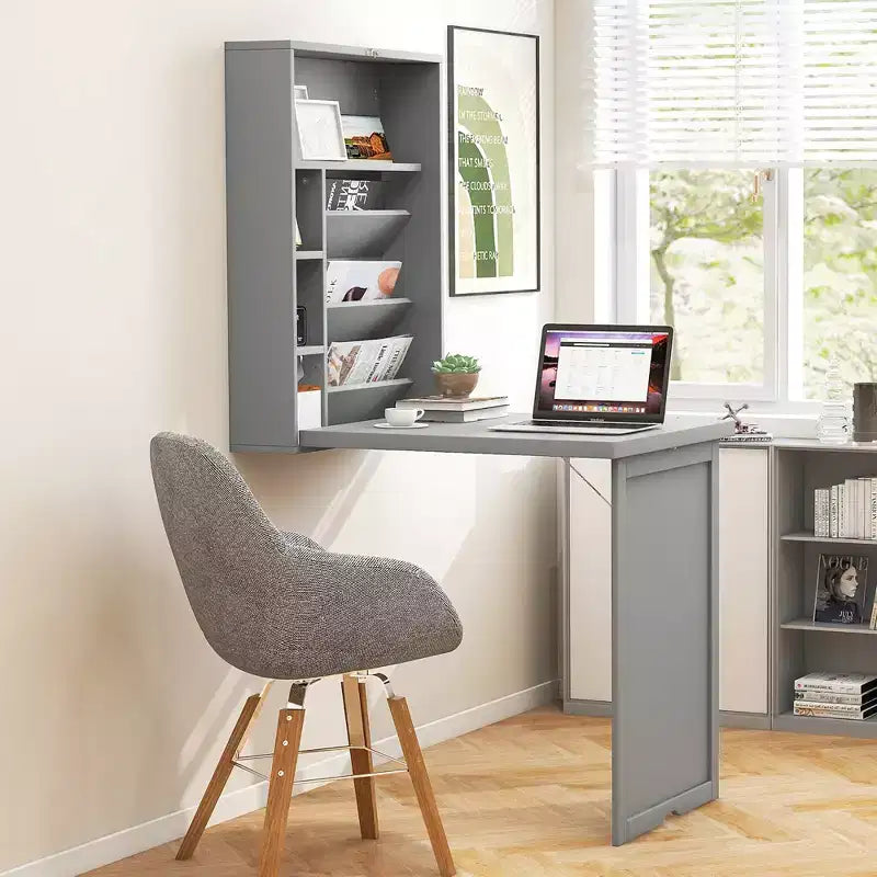 Bureau mural convertible Costway avec étagères de rangement