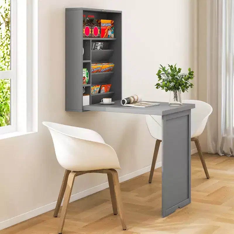 Bureau mural convertible Costway avec étagères de rangement
