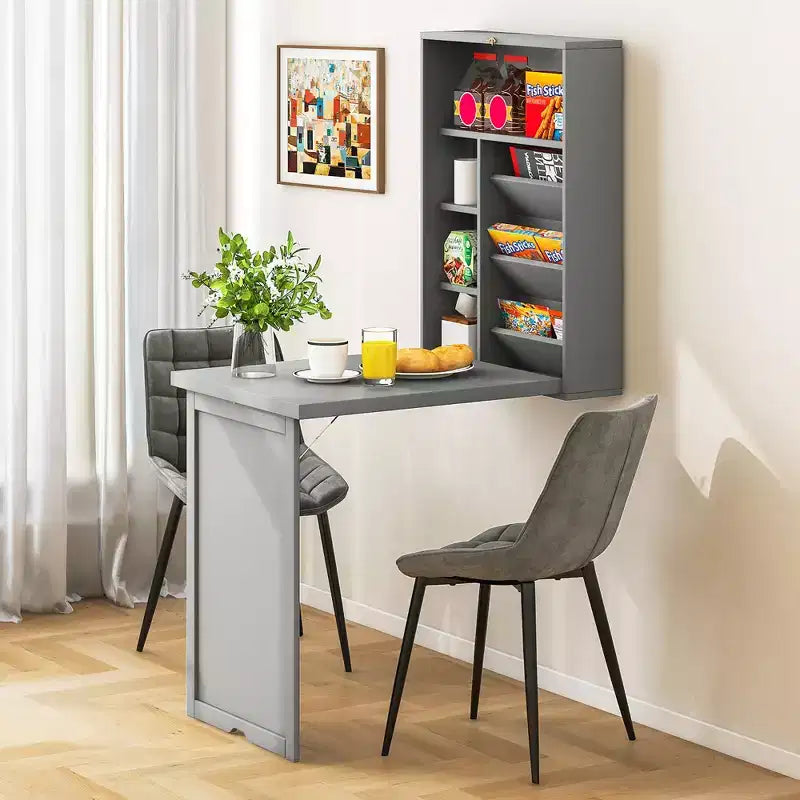 Bureau mural convertible Costway avec étagères de rangement
