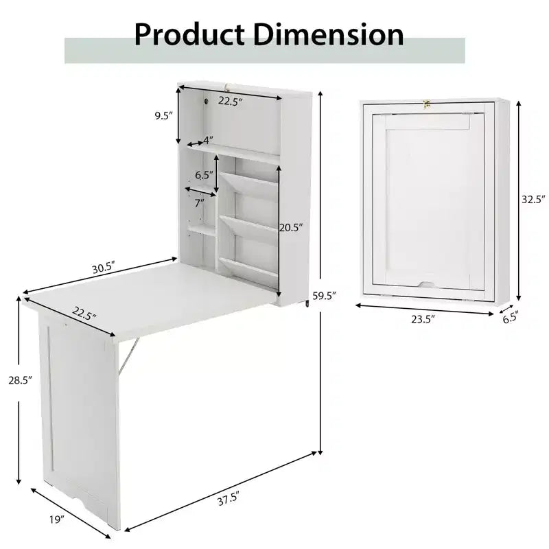 Bureau mural convertible Costway avec étagères de rangement