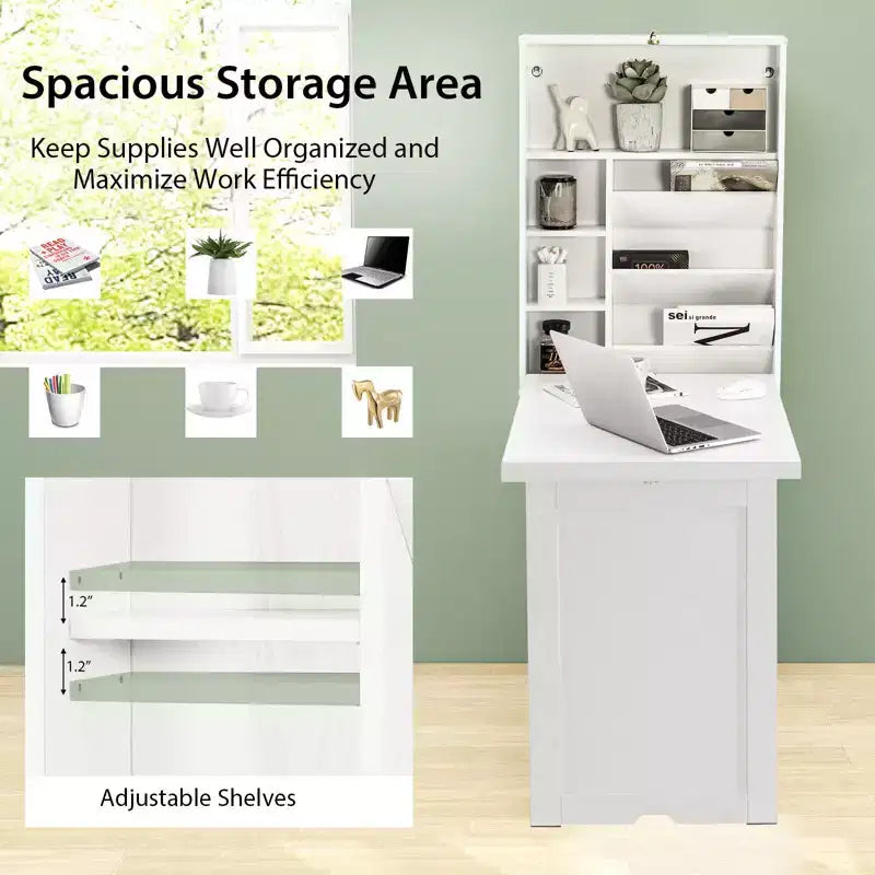 Bureau mural convertible Costway avec étagères de rangement