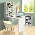 Bureau mural convertible Costway avec étagères de rangement