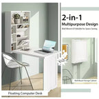 Bureau mural convertible Costway avec étagères de rangement