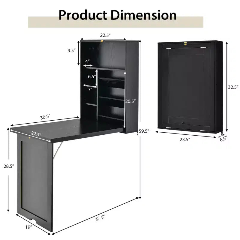Bureau mural convertible Costway avec étagères de rangement