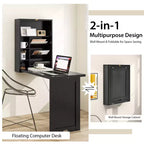 Bureau mural convertible Costway avec étagères de rangement