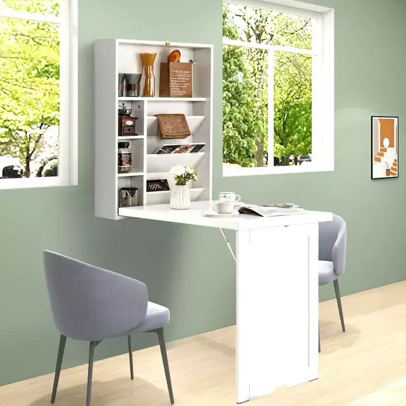 Bureau mural convertible Costway avec étagères de rangement