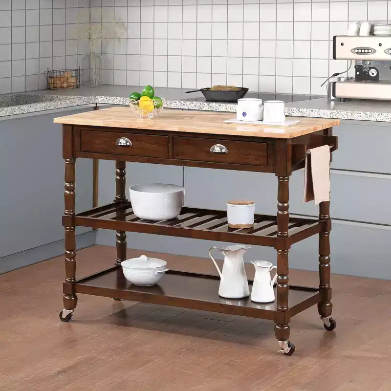 Desserte de cuisine à roulettes en bois massif 3 niveaux avec tiroirs French Country – Breighton Home