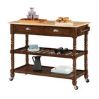Desserte de cuisine à roulettes en bois massif 3 niveaux avec tiroirs French Country – Breighton Home