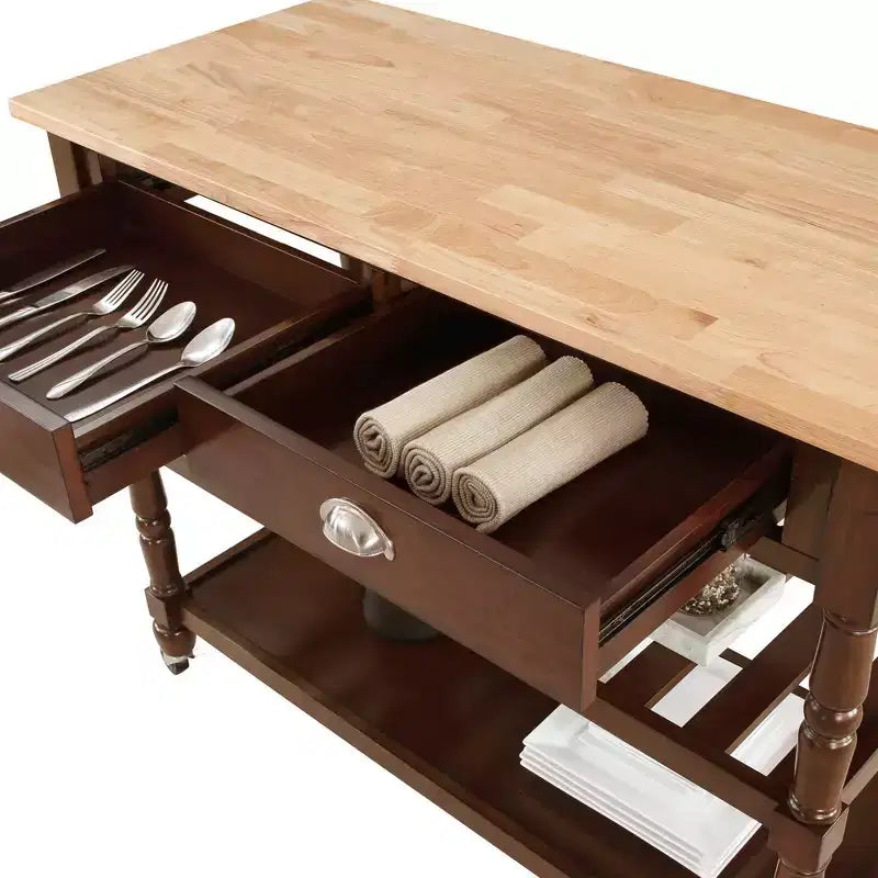 Desserte de cuisine à roulettes en bois massif 3 niveaux avec tiroirs French Country – Breighton Home