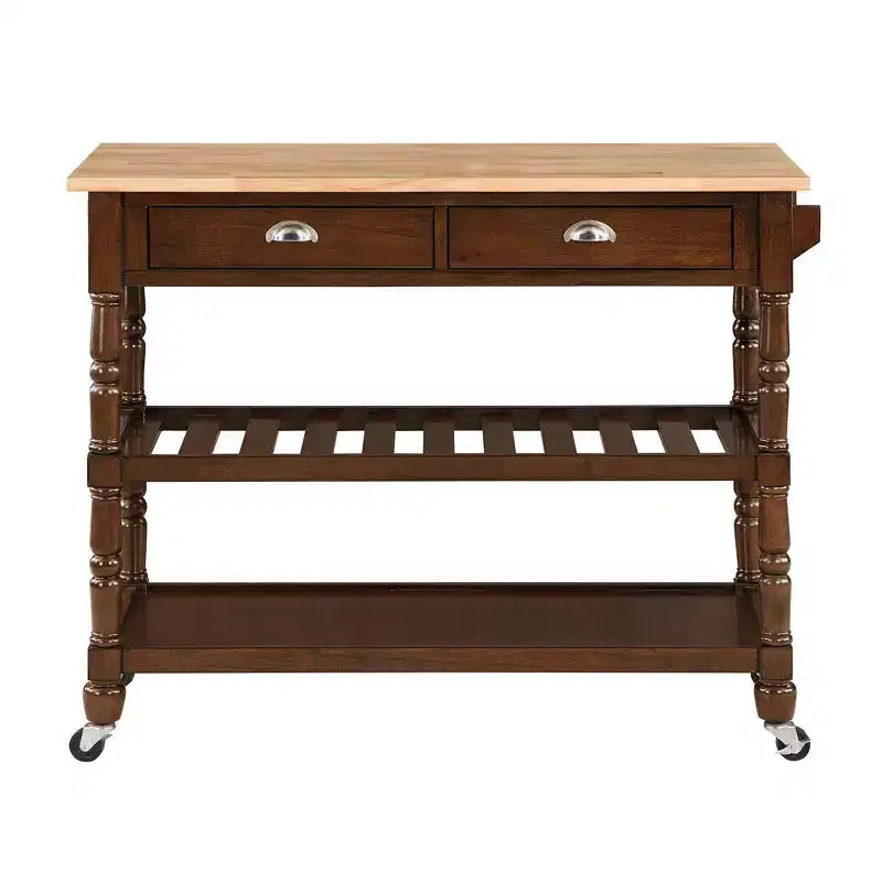 Desserte de cuisine à roulettes en bois massif 3 niveaux avec tiroirs French Country – Breighton Home