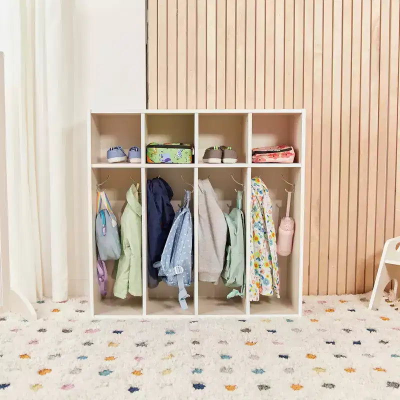 Vestiaire pour tout-petits ECR4Kids Streamline 4 sections avec rangement à casiers, mobilier pour enfants
