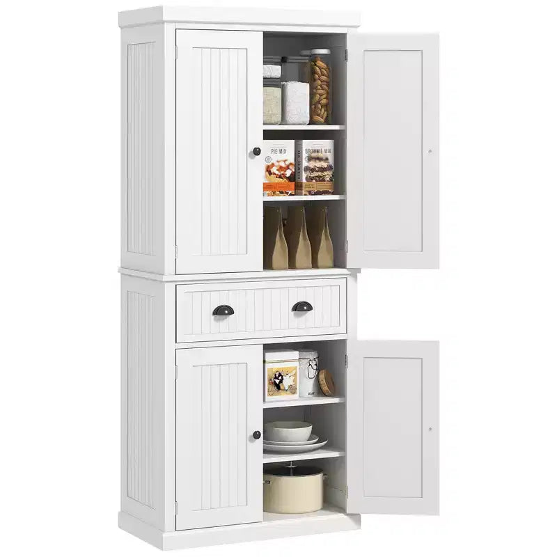 HOMCOM 72 Traditional Freestanding Kitchen Pantry Cabinet Cupboard with Doors and 3 Adjustable Shelves