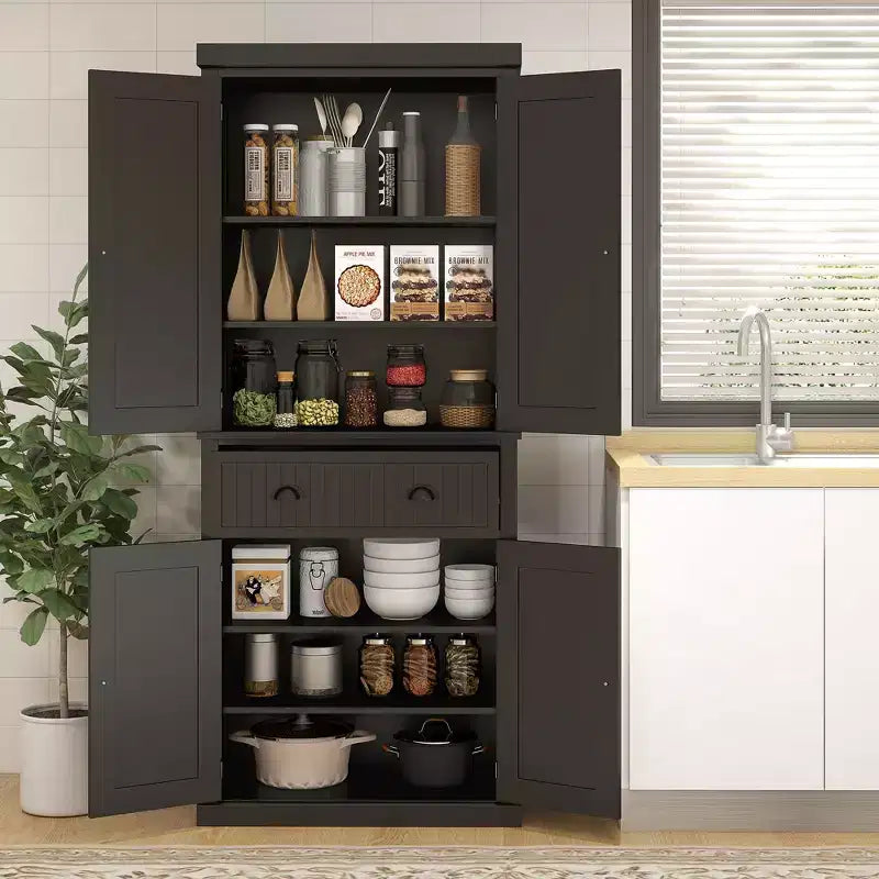 HOMCOM Armoire de cuisine autonome traditionnelle de 72 po avec portes et 3 tablettes réglables