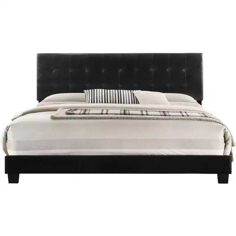 Lit King à panneaux touffetés en similicuir Caldwell Passion Furniture