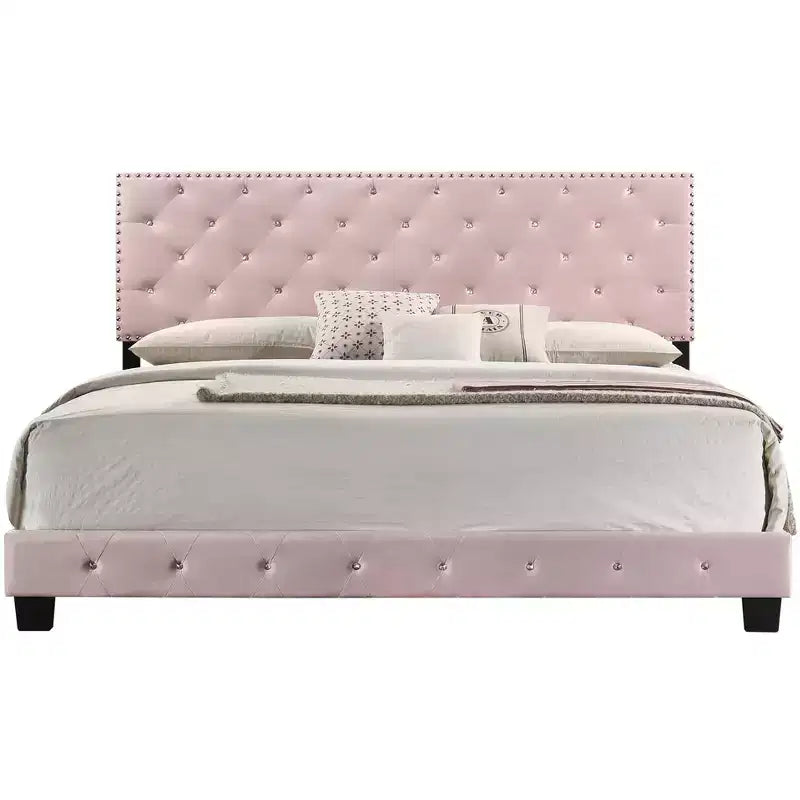 Lit King rembourré en velours capitonné Passion Furniture Suffolk