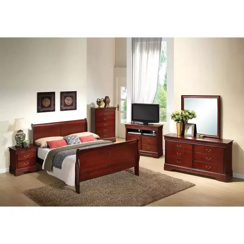 Lit traîneau Passion Furniture Louis Philippe Queen avec tête et pied de lit hauts