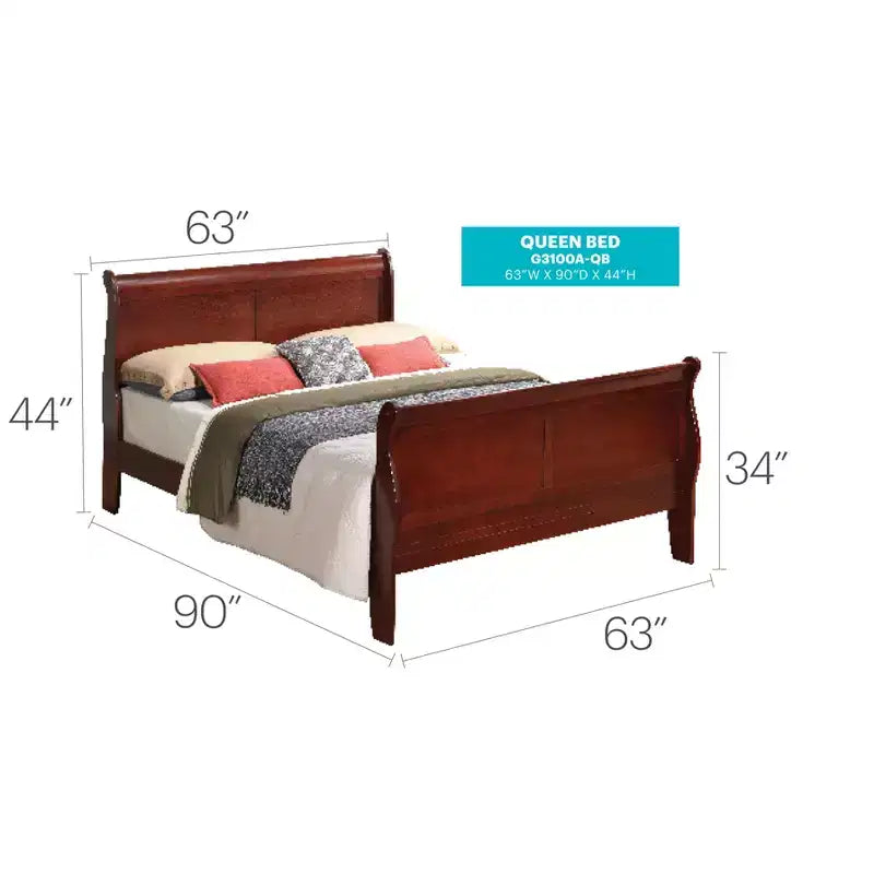 Lit traîneau Passion Furniture Louis Philippe Queen avec tête et pied de lit hauts