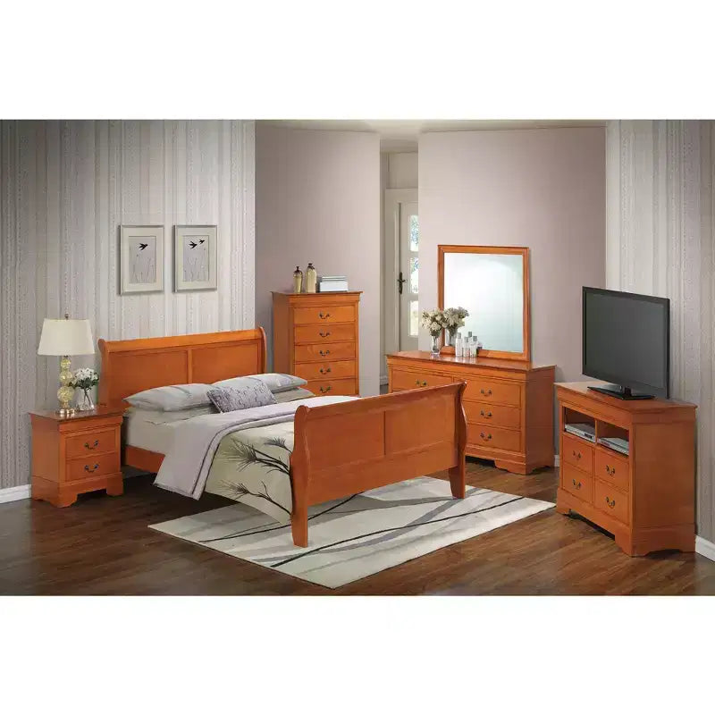 Lit traîneau Passion Furniture Louis Philippe Queen avec tête et pied de lit hauts