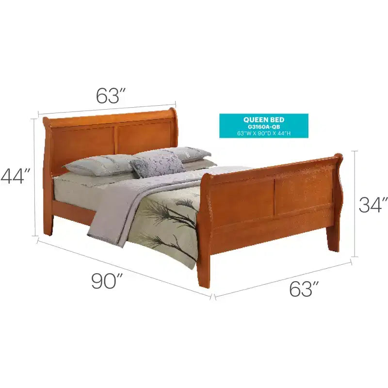 Lit traîneau Passion Furniture Louis Philippe Queen avec tête et pied de lit hauts