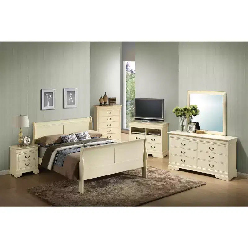 Lit traîneau Passion Furniture Louis Philippe Queen avec tête et pied de lit hauts