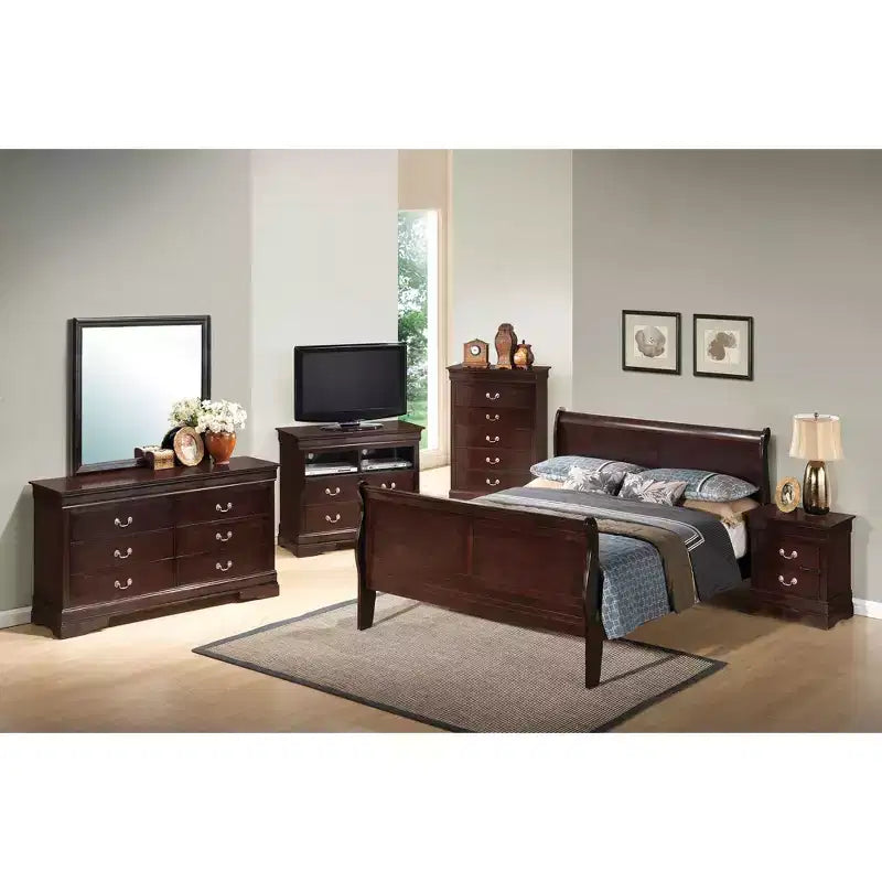 Lit traîneau Passion Furniture Louis Philippe Queen avec tête et pied de lit hauts