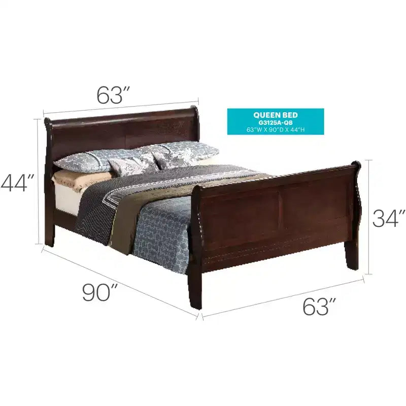 Lit traîneau Passion Furniture Louis Philippe Queen avec tête et pied de lit hauts