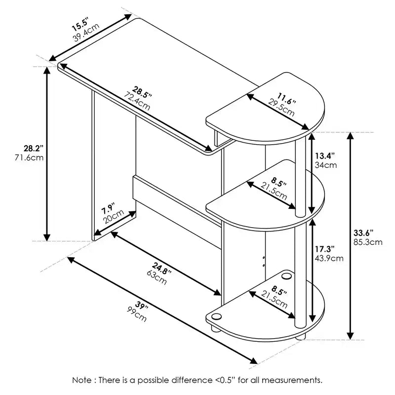 Furinno Bureau d'angle compact et moderne avec étagères de rangement pour ordinateur, écriture et bureau à domicile
