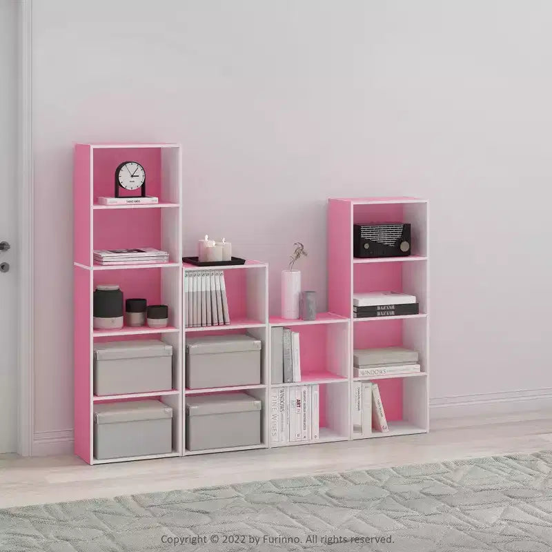 Furinno Étagère Ouverte 4 Niveaux 4 Cubes Meuble de Rangement au Sol Bibliothèque