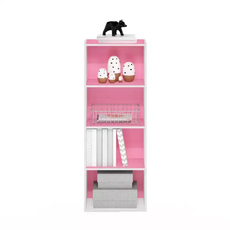 Furinno Étagère Ouverte 4 Niveaux 4 Cubes Meuble de Rangement au Sol Bibliothèque