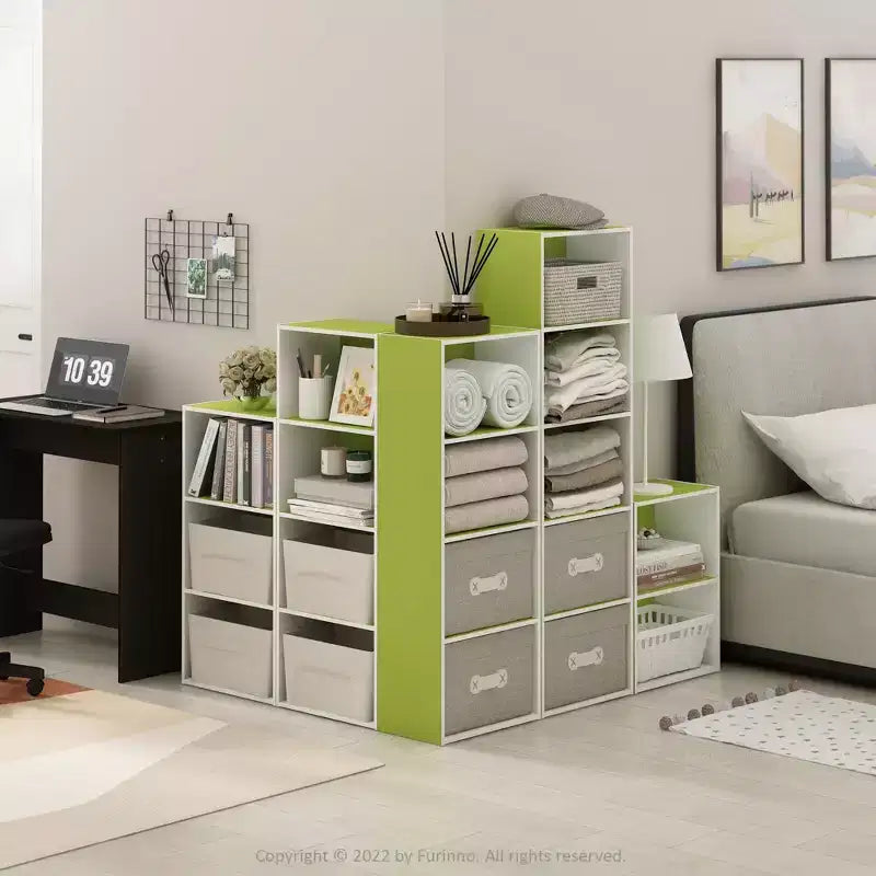 Furinno Étagère Ouverte 4 Niveaux 4 Cubes Meuble de Rangement au Sol Bibliothèque