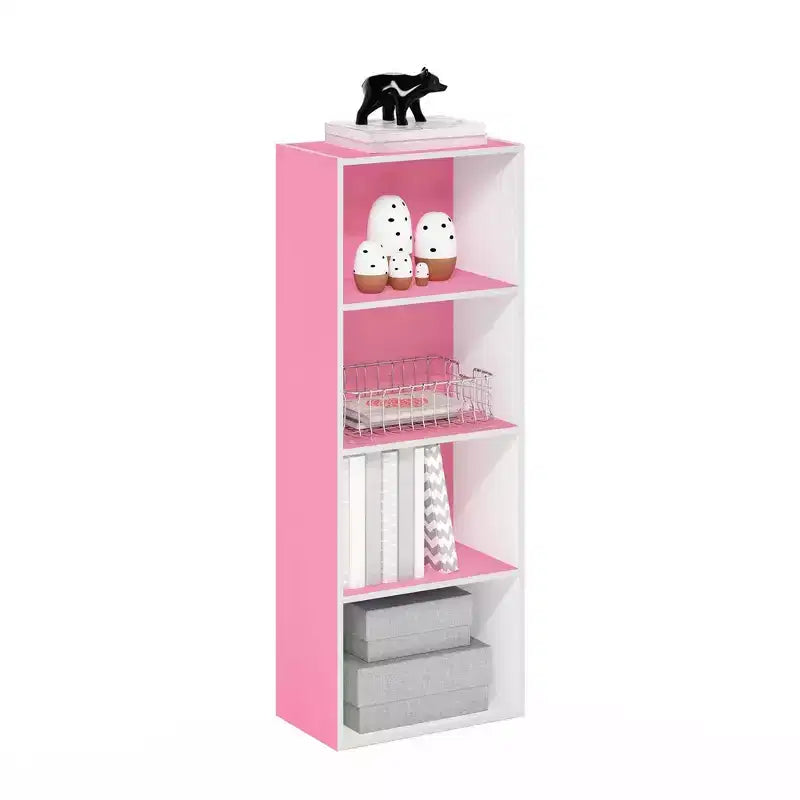 Furinno Étagère Ouverte 4 Niveaux 4 Cubes Meuble de Rangement au Sol Bibliothèque
