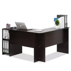 Bureau d'angle en forme de L Furinno avec étagères ouvertes, pour ordinateur, études, jeux vidéo, Espresso