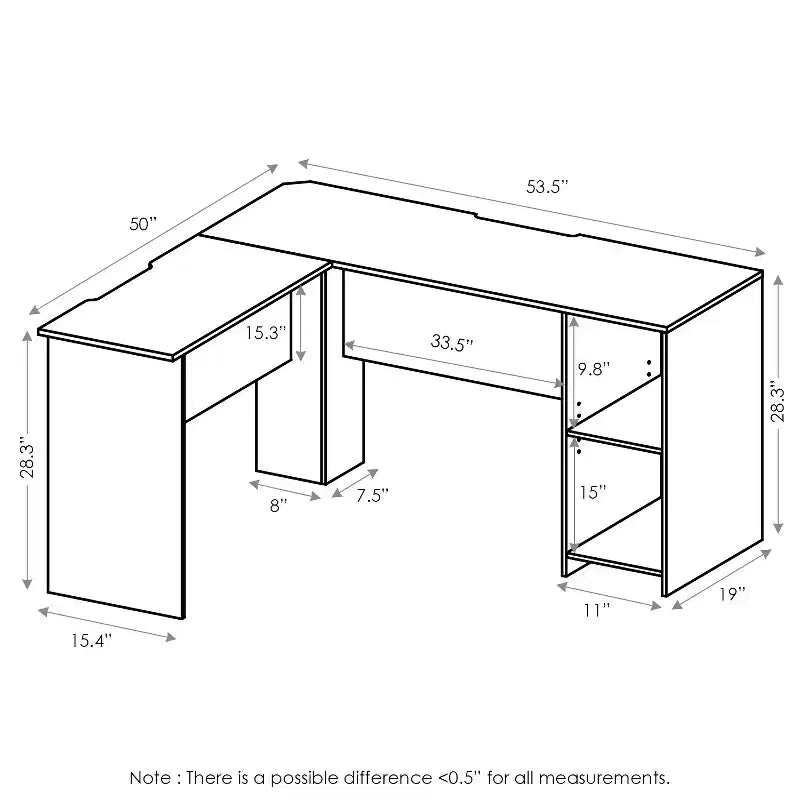 Bureau d'angle en forme de L Furinno avec étagères ouvertes, pour ordinateur, études, jeux vidéo, Espresso