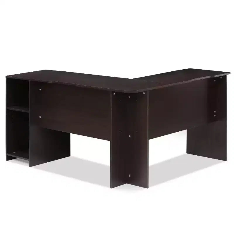 Bureau d'angle en forme de L Furinno avec étagères ouvertes, pour ordinateur, études, jeux vidéo, Espresso