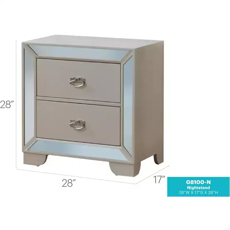 Passion Furniture Hollywood Hills Table de nuit 2 tiroirs (71,1 cm H x 71,1 cm L x 43,2 cm P)