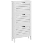 HOMCOM Narrow Shoe Storage Cabinet for Entryway with 3 Flip Drawers, Slim Shoe Rack Organizer with Louvered Doors for 6 Pairs of Shoes, White