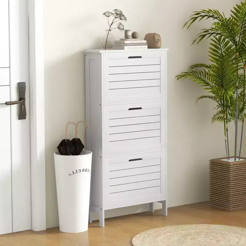 Meuble à chaussures étroit HOMCOM pour entrée avec 3 tiroirs abattants, range-chaussures fin avec portes à persiennes pour 6 paires de chaussures, blanc