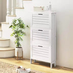 Meuble à chaussures étroit HOMCOM pour entrée avec 3 tiroirs abattants, range-chaussures fin avec portes à persiennes pour 6 paires de chaussures, blanc