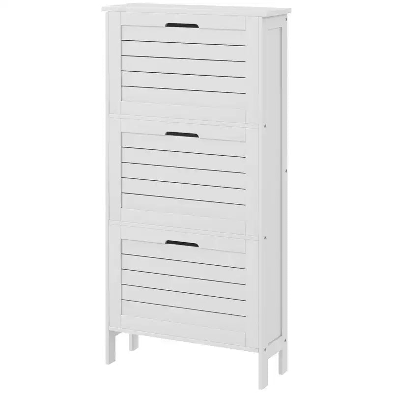 Meuble à chaussures étroit HOMCOM pour entrée avec 3 tiroirs abattants, range-chaussures fin avec portes à persiennes pour 6 paires de chaussures, blanc