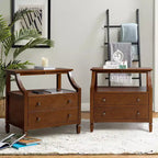 Table de chevet Bernadette Modern 2 tiroirs avec prises intégrées et plateau de rangement coulissant, lot de 2 | HULALA HOME