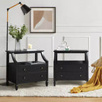 Table de chevet Bernadette Modern 2 tiroirs avec prises intégrées et plateau de rangement coulissant, lot de 2 | HULALA HOME