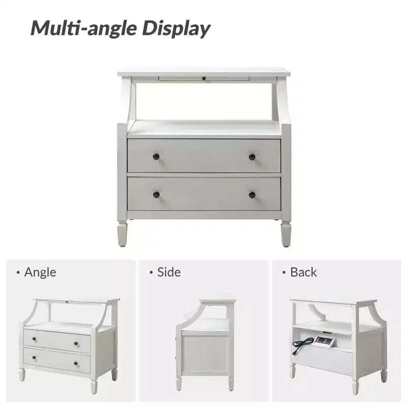 Table de chevet Bernadette Modern 2 tiroirs avec prises intégrées et plateau de rangement coulissant, lot de 2 | HULALA HOME