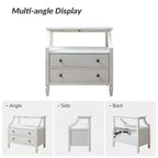 Table de chevet Bernadette Modern 2 tiroirs avec prises intégrées et plateau de rangement coulissant, lot de 2 | HULALA HOME
