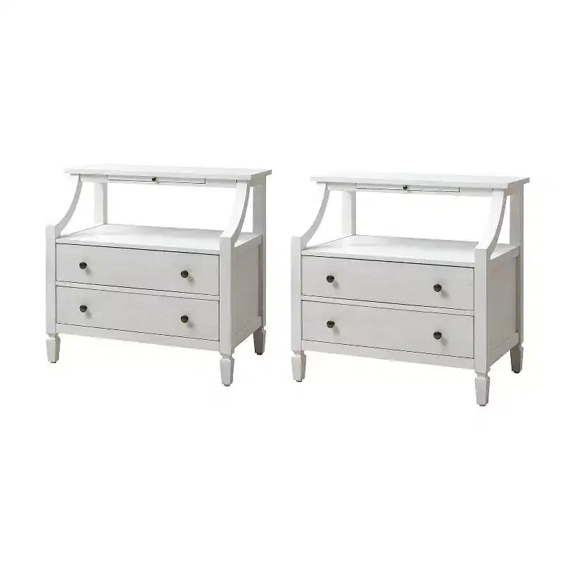 Table de chevet Bernadette Modern 2 tiroirs avec prises intégrées et plateau de rangement coulissant, lot de 2 | HULALA HOME