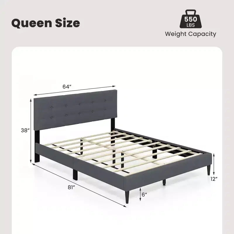 Costway Lit plateforme capitonné Queen avec sommier et tête de lit capitonnée de couleur bleue/grise