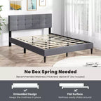 Costway Lit plateforme capitonné Queen avec sommier et tête de lit capitonnée de couleur bleue/grise